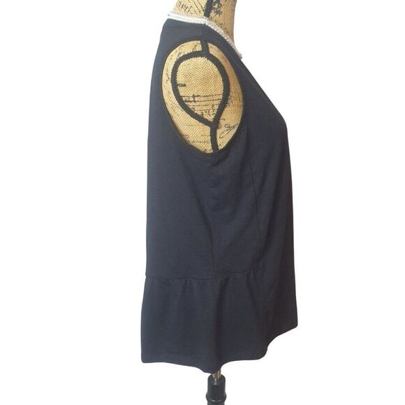 Sonoma Womens Black Sleeveless Top M Notchneck Peplum Ruffle Top Modern Feminine - Picture 4 of 6